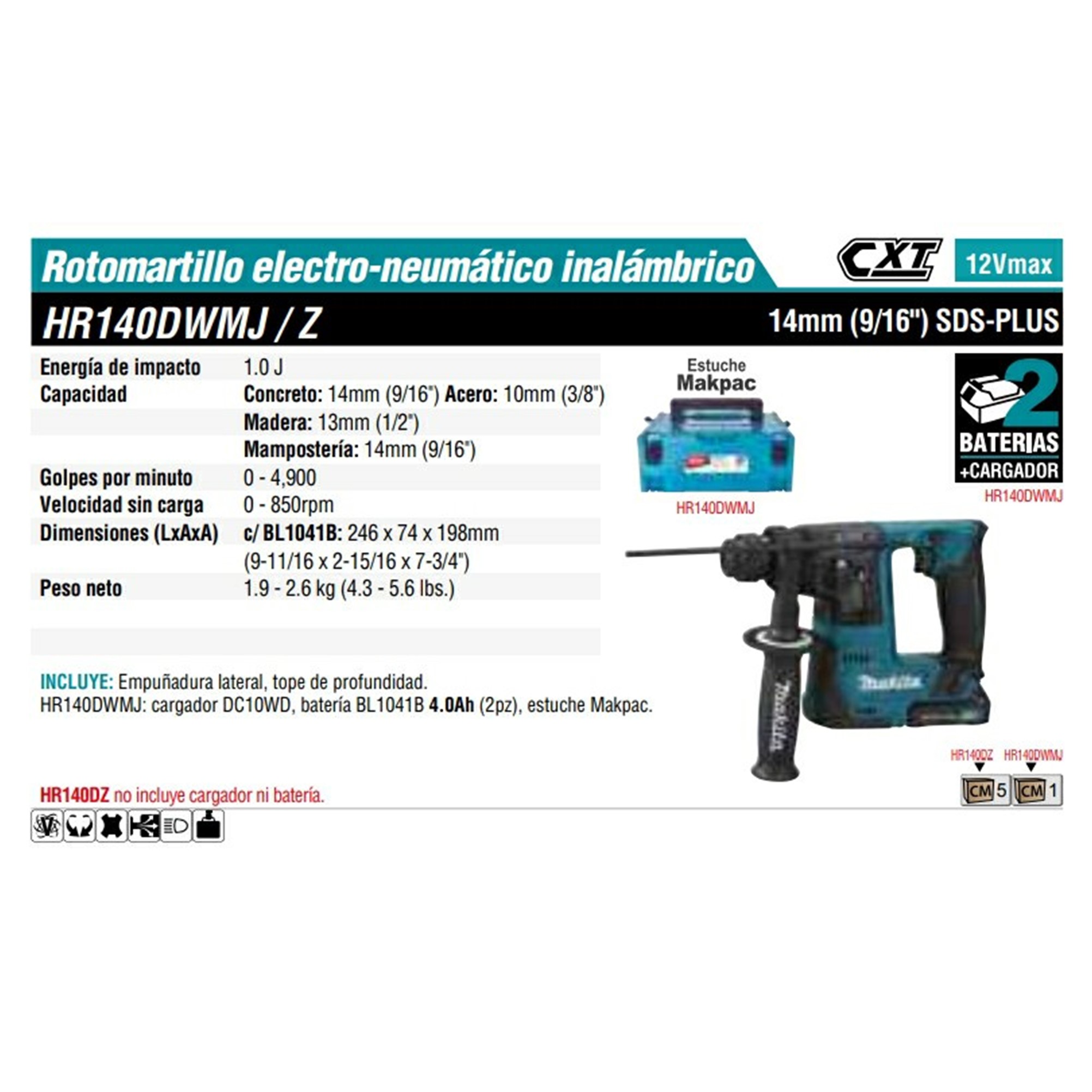 HR140DWMJ MARTILLO ROTATIVO CONBINADO 9/16